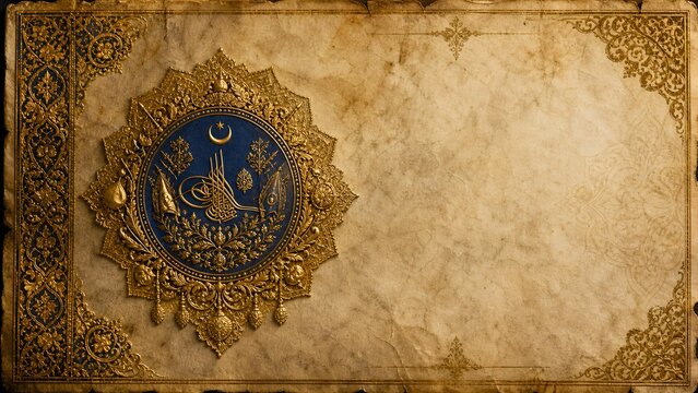 Ancient Ottoman Imperial Decree Royal Seal Gold Embossed Parchment Certificate Banner