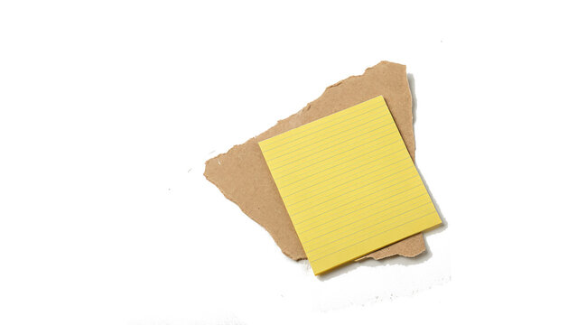 Yellow square paper sticky notes on wooden stand isolated on transparent background