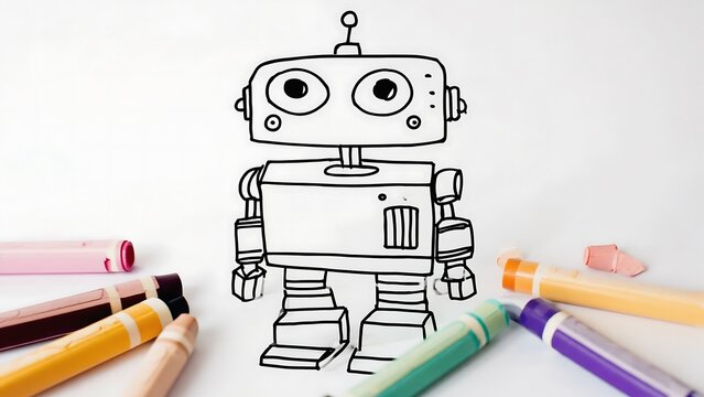 Cute robot drawing with markers