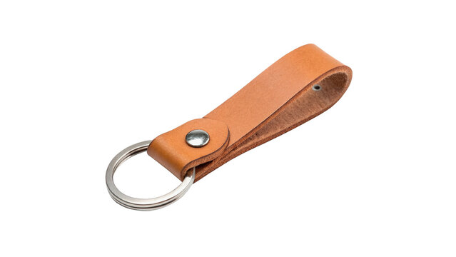 Durable brown leather strap belt loop metallic clasp element isolated on transparent background