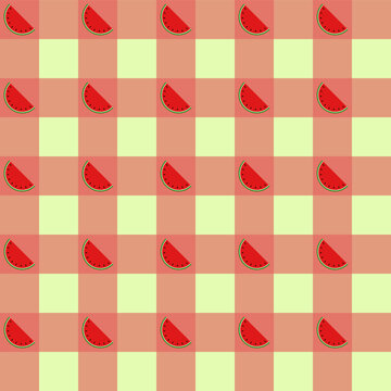 Watermelon Slice Seamless Pattern Red and Green Background, suitable for textile design, wallpaper, wrapping