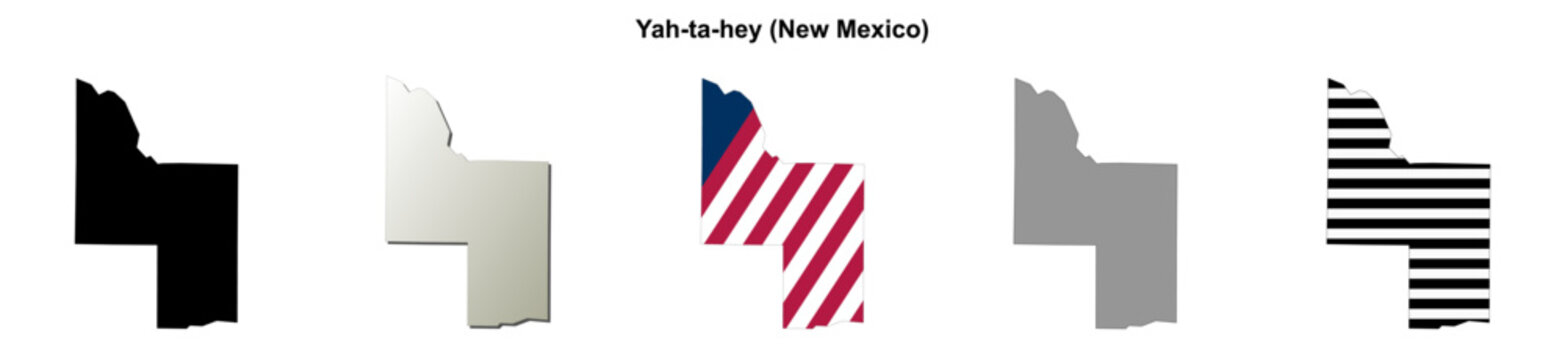 Yah-ta-hey (New Mexico) blank outline map set