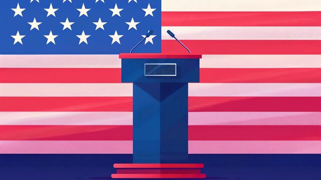 Ballot box placed in front of American flag during election time Generative AI