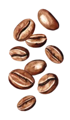 Falling Coffee beans, Original Hand drawn watercolor illustration isolated on white background © dariaustiugova