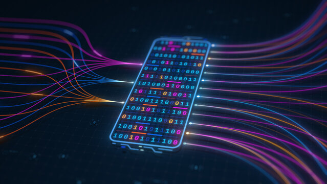 Binary Data Processing Node with Digital Information Flow Illustration