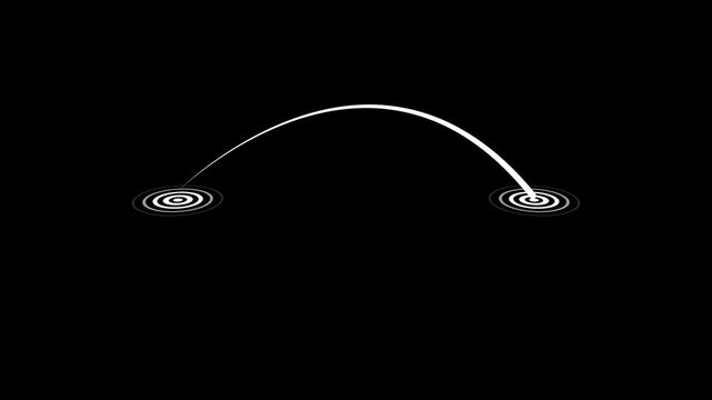 White Arc Connecting Two Target Icons on Black Background curve path