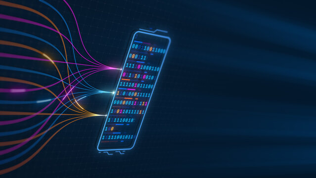 Binary Data Processing Node with Digital Information Flow Illustration