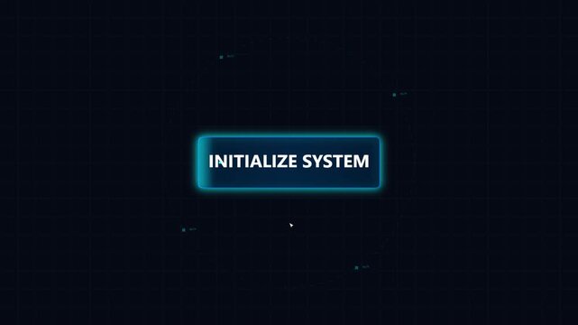 Futuristic digital interface showing an initialize system button command