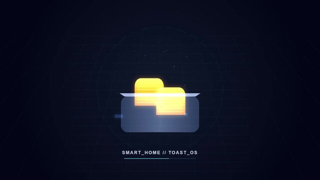 Digital smart home toaster animation interface with glowing bread slices