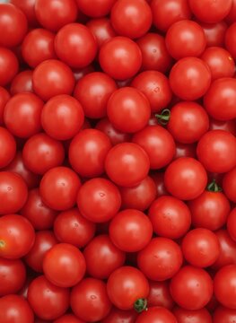 Fresh red cherry tomatoes background with vibrant round texture