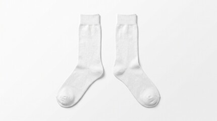 Obraz premium Pair of white cotton crew socks laid flat on white background AIzaSyB3cjhyJgbwRiZckSEogpuVt4y1k1DU7A4 for apparel mockup presentation
