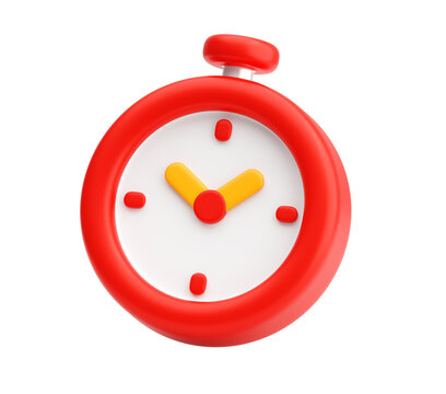 Red 3d stopwatch timer clock icon for time speed countdown deadline and urgent alarm