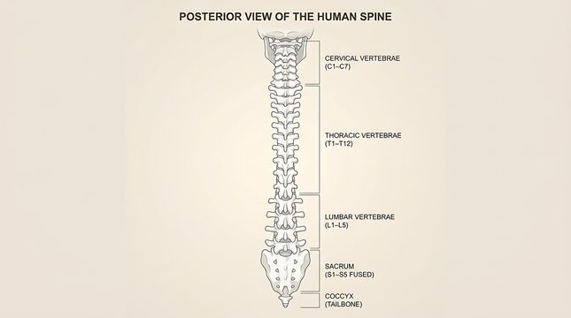 Anatomical diagram of human spine vertebral column sections with spine anatomy