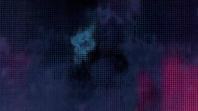 Abstract Neon Pink and Blue Smoke Transforming into Digital Pixel Grid Transition