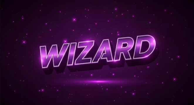 Wizard text effect with glowing neon lights and sparkles