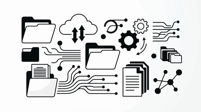 Digital icons folders cloud gears circuits and molecular structure