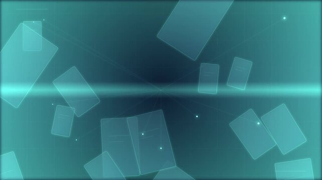 Digital data flow with abstract floating rectangles on a grid background