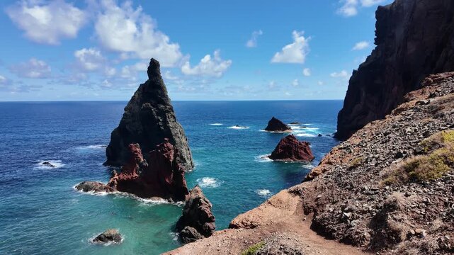Dramatic Turquoise Seascape with Volcanic Red Cliffs - Miradouro de S&atilde;o Louren&ccedil;o, Madeira