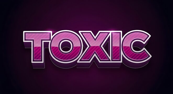 Toxic 3d text effect with purple striped glossy finish and neon glow, editable modern typography for gaming, music, or edgy creative design projects