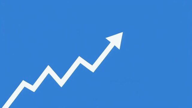White upward trending line graphs on blue background with black bars