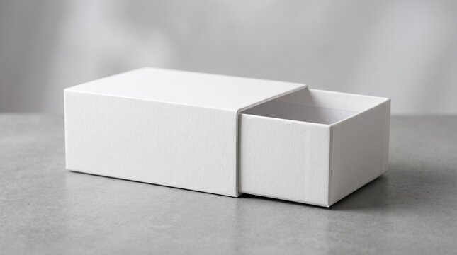 Minimalist Blank White Drawer Packaging Box Mockup for Luxury Branding and Product Presentation on Grey Surface