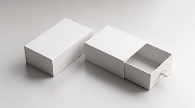 Minimalist Two White Drawer Boxes Mockup for Product Packaging Design on White Background