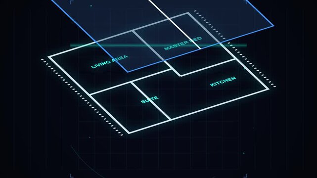 Digital Floor Plan Animation Showing Apartment Layout in Isometric View
