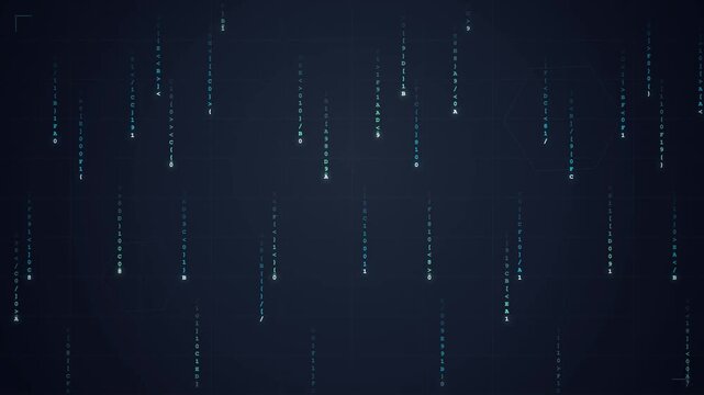 Digital binary code falling in a matrix style abstract background
