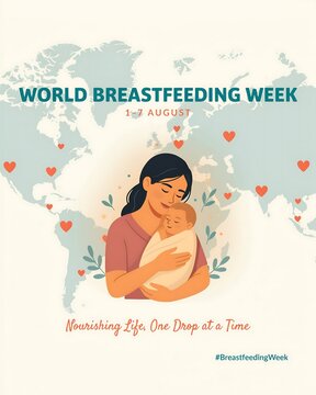 Mother breastfeeding baby illustration for world breastfeeding week