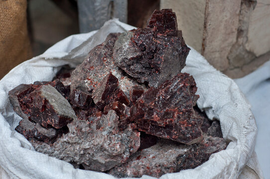 Sack of black salt for sale at the market