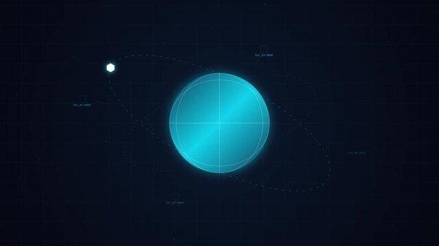 Digital Blue Planet Sphere with Rotating Orbital Data Node Animation