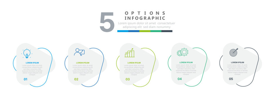 Modern 5 Step Business Infographic Template with Abstract Process Flow, Timeline Layout and Data Visualization