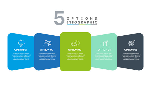 Modern 5 Step Business Infographic Template with Colorful Process Flow, Workflow Layout and Data Visualization