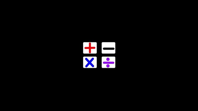 Four basic math operation symbols in colored squares on black background mathematics operations