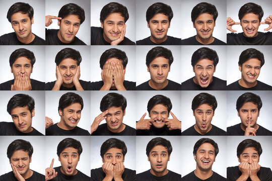 Multiple portraits of young mans face