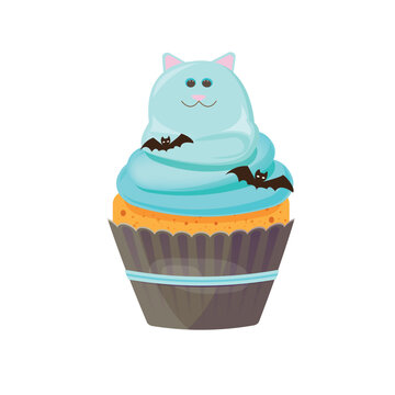 Halloween party cupcake mint cat and bats.