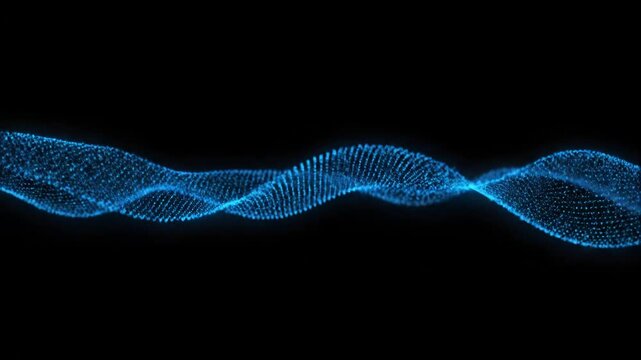 Abstract blue digital wave of particles on black background, futuristic technology concept, data flow visualization