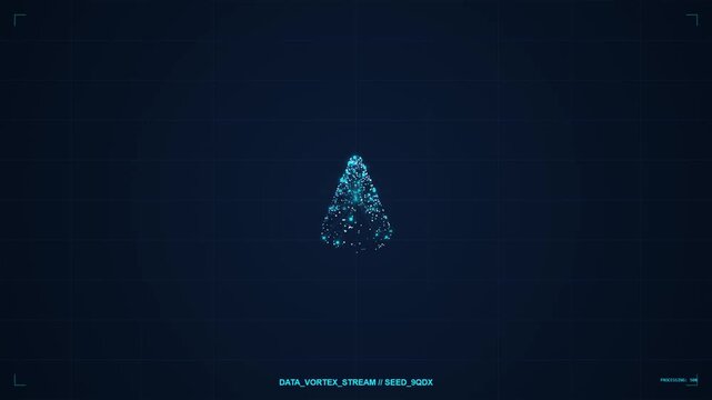 Abstract Digital Data Visualization Featuring Rotating Particle Vortex
