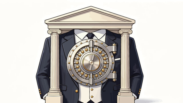 Suit with Vault Door Chest, Pillars, and Pediment Illustration