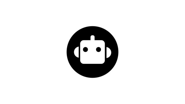White Robot Head Icon in Black Circle on White Background artificial intelligence technology