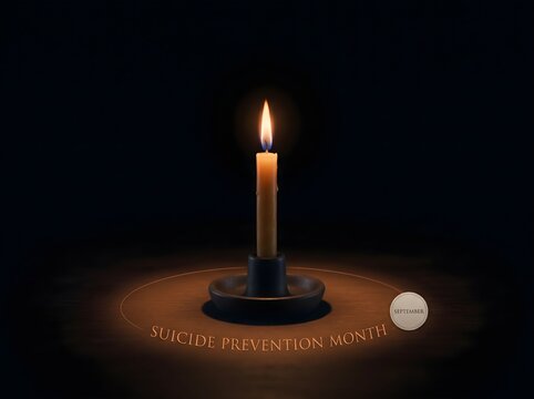 High Definition Production Ready Microstock Graphic Depicting Suicide Prevention Month design featuring a single burning candle shining bright li Design