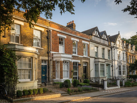 Beautiful historical detached houses next to each other, classis architecture