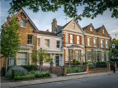 Beautiful historical detached houses next to each other, classis architecture