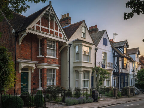 Beautiful historical detached houses next to each other, classis architecture