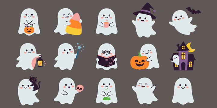 Cute halloween ghost characters with spooky elements perfect for fall decorations party supplies