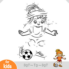 Fototapeta premium Numbers dot to dot game with cute football player girl and soccer ball. Connect the dots to complete the image. Educational game for coloring and number practice about sport