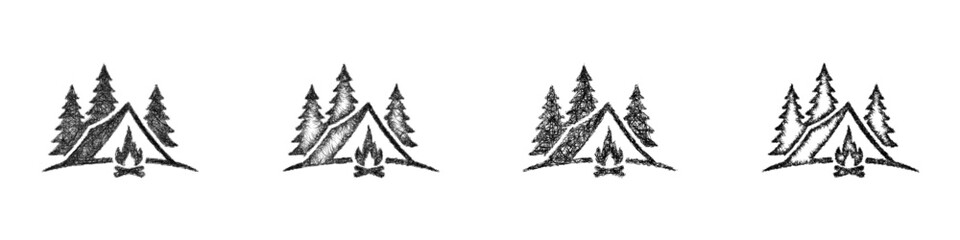 Obraz premium Monochrome sketch camping logo design set