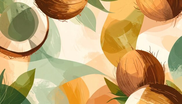 Abstract coconut pattern with tropical organic shapes.