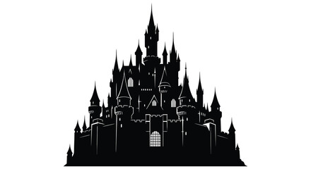 Detailed castle silhouette against a white background architectural graphic fortress © vect roy