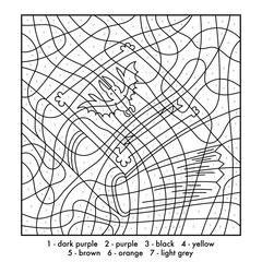 Fototapeta premium Cute magic book color by number activity for kids. Black and white educational coloring page with numbers. Halloween worksheet for preschool and kindergarten children.